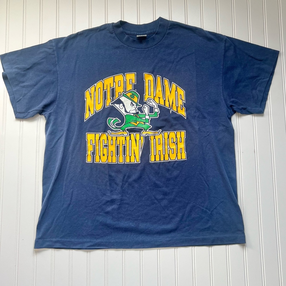 Vintage Notre Dame Fighting Irish Single Stitch Navy Graphic T-Shirt Tee XL 90s